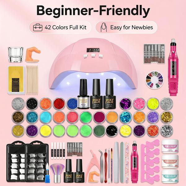 42-Color Gel Polish Kit - 21-Day Wear Soak-Off Gel with Glitter, DIY Home Nail Art